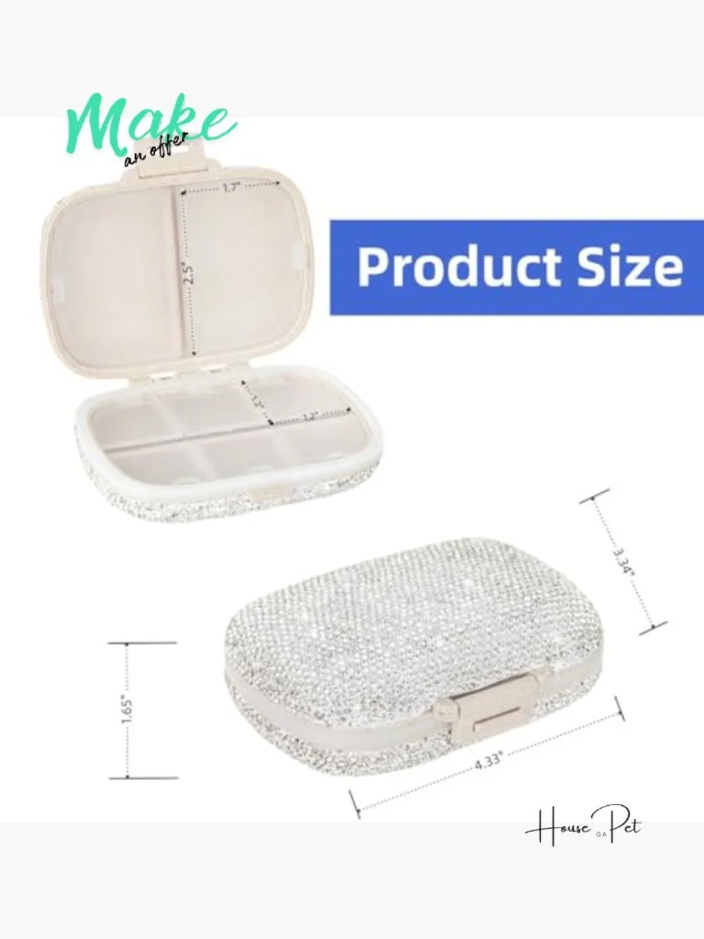 Pill Organizer with Labels Bling Travel Medicine Kit 8 Compartments Portable